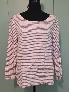 Artisan NY 100% Linen Striped Long-Sleeve Boatneck Top Red And White Size Medium